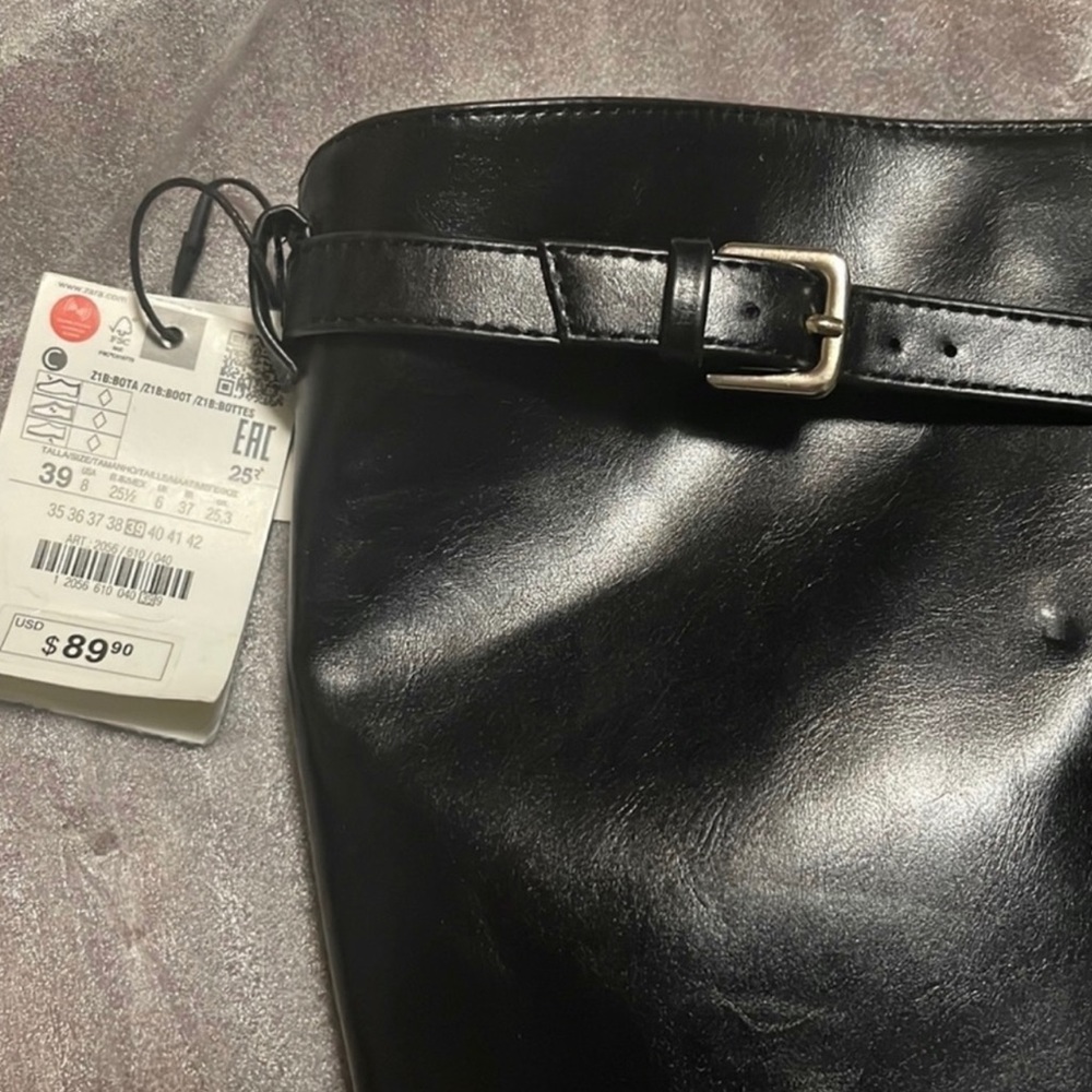 ZARA Black Block Heel Knee Boots - Picture 8 of 9